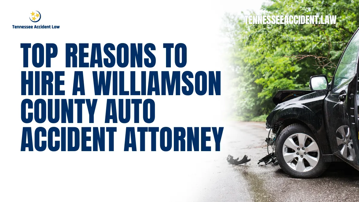 When you’ve been in an auto accident in Williamson County, the consequences can be overwhelming. From dealing with injuries to managing financial losses and insurance claims, the aftermath of an accident is rarely straightforward. Hiring a trusted Williamson County auto accident attorney is essential to protect your rights, maximize your compensation, and reduce your stress. At Tennessee Accident Law, we bring decades of experience and dedication to helping clients achieve justice. Here's why hiring us is the best decision you can make.