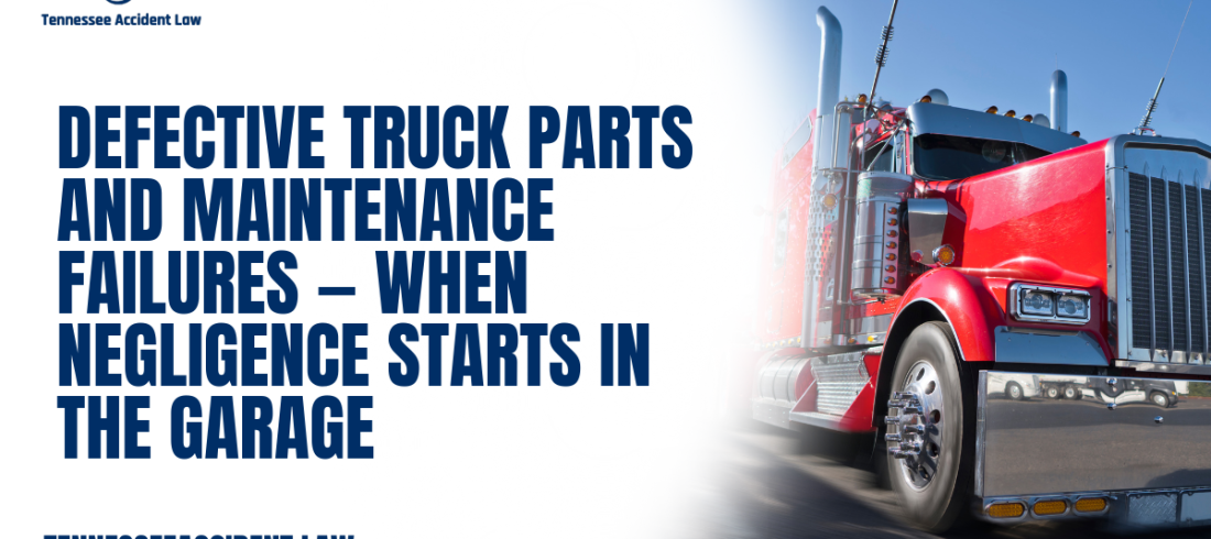 Most people assume truck accidents begin on the highway, but in many cases, the crash originates long before the truck ever leaves the garage. Defective parts, inadequate maintenance, skipped inspections, and corner-cutting practices inside trucking companies are leading contributors to catastrophic truck accidents across Tennessee.