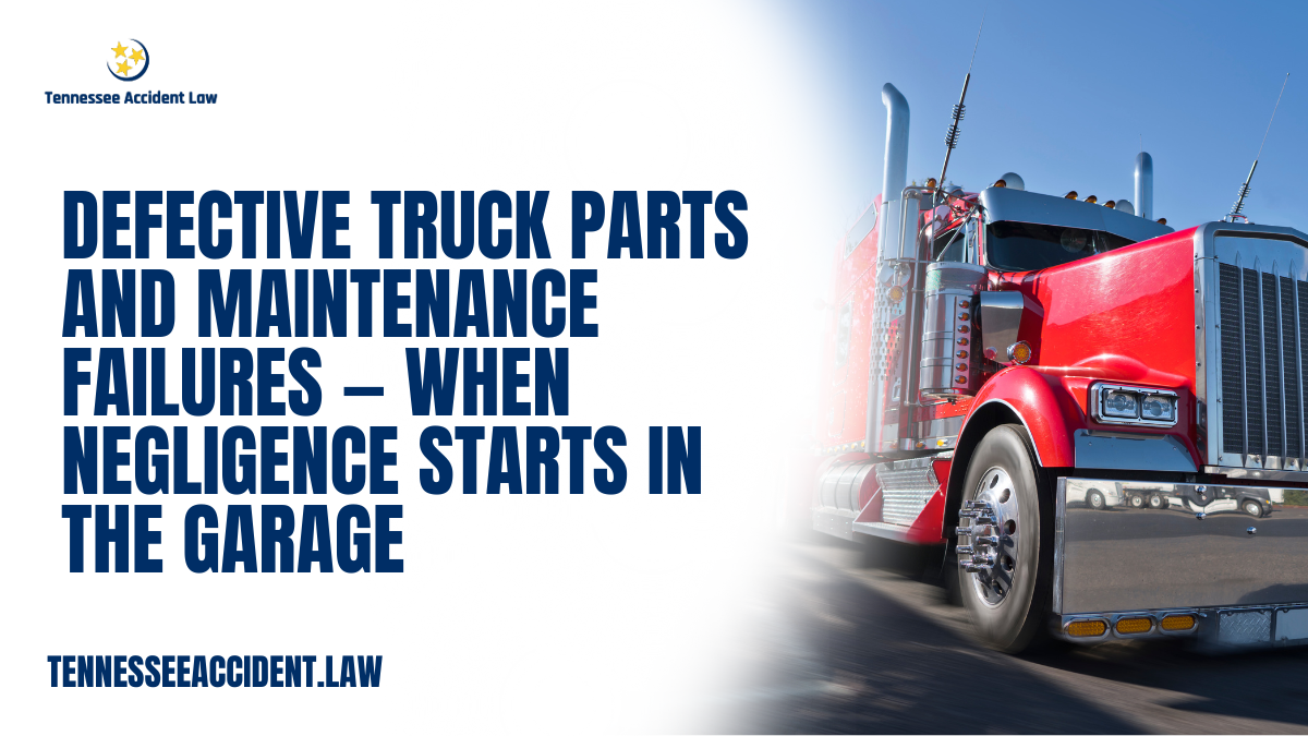Most people assume truck accidents begin on the highway, but in many cases, the crash originates long before the truck ever leaves the garage. Defective parts, inadequate maintenance, skipped inspections, and corner-cutting practices inside trucking companies are leading contributors to catastrophic truck accidents across Tennessee.