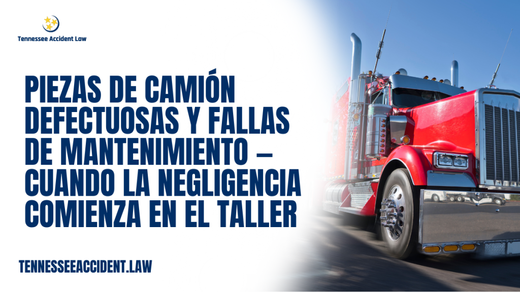 La mayoría de las personas asume que los accidentes de camiones ocurren en la carretera, pero en muchos casos, el siniestro comienza mucho antes de que el camión salga del taller. Las piezas defectuosas, el mantenimiento inadecuado, las inspecciones omitidas y las prácticas negligentes dentro de las empresas de transporte son algunos de los factores principales que provocan accidentes catastróficos en Tennessee.